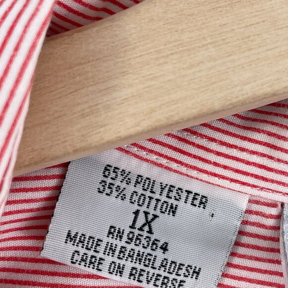 MiLi Designs Womens Plus 1X Button Up Shirt Heart Patches Red Striped Blouse Top - Picture 5 of 11
